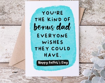 Bonus Dad Fathers Day Card for Stepdad, Bonus Dad Card, Happy Father's Day, StepDad Fathers Day Card. Cute Father's Day Card