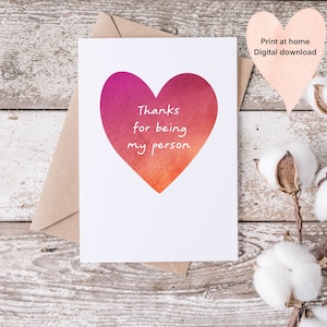 Mi Persona San Valentín, Imprimir en Casa Tarjetas de San Valentín, Para Mejor Amigo, Regalo de Mi Persona, Tarjeta Imprimible, Digital, Eres Mi Persona, Gracias