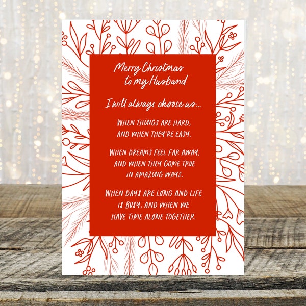 Romantic Christmas Card Husband, Xmas Gift for Husband, From Wife, Christmas present, I choose you, Husband to Husband, Spouse Christmas Gif