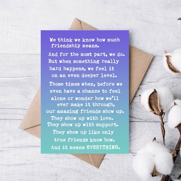 Thank You Card for Friend, Thanks for Support, Grateful for you, Heartfelt Thank You card, friendship thank you gift, friendship greeting