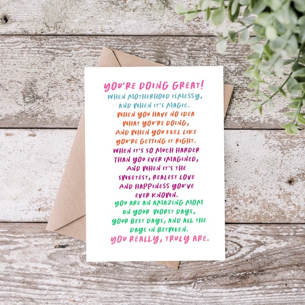 Mom Encouragement Card, You're Doing Great, New Mom Support, Parenting Support, New Mom Card, Toddler Mom Gift, Mama You Got This