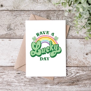Lucky St Patricks Day Card, for Kids, for friends, Lucky Day Gift, Irish Greeting Cards, Teacher St Pattys Day, Irish Wishes, Shamrock Card