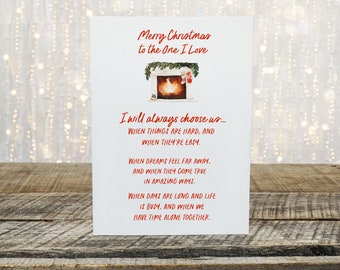 Christmas Card for the One I Love, Romantic Christmas Card, For Husband Xmas Card, Wife Christmas Card, I Choose You Card