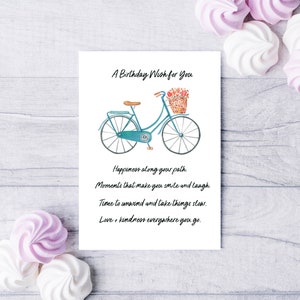Birthday Card for her, for Friend, Sister Birthday, Bicycle Card, Birthday Wish for Aunt, Coworker Birthday Gift for Her, Birthday Wishes