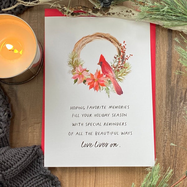 Cardinal Christmas Sympathy Card, Holiday Sympathy Card, First Christmas Without Mom, Without Dad, Cardinal Memorial Gift, Bereavement Card