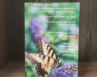 Mom Sympathy Card, Loss of Mother, Mom Memorial Gift, A Mom’s Love Lives On, Card for Friend who lost mom, Card for young adult who lost mom