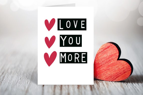 Love You More Valentine's Day Card: Linen Paper, Red Envelope - Etsy