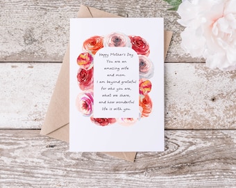 Wife Mother's Day Card, Mothers Day Card Wife, Wife Love You Card, Happy Mother's Day Card for Wife,  Beautiful Wife Gift, from Husband