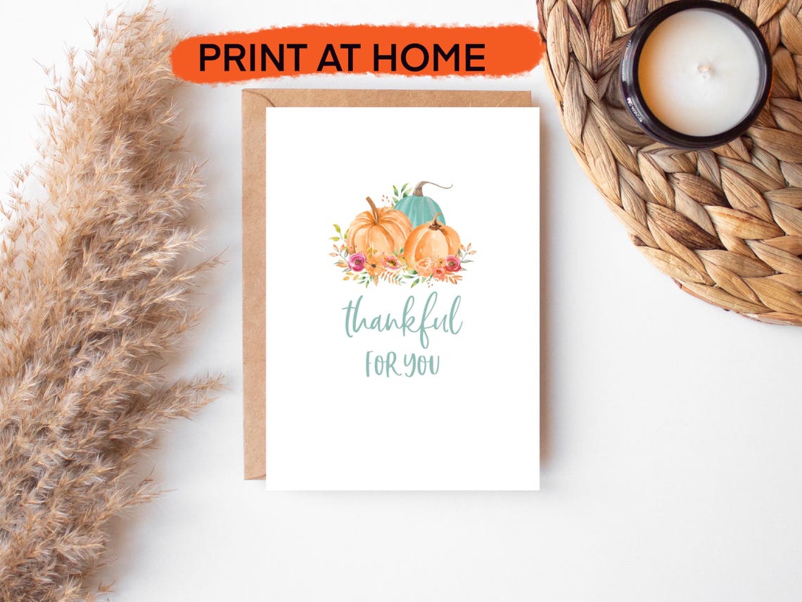 Fall Thank You Card, Printable Thanksgiving Greeting Card, Digital ...