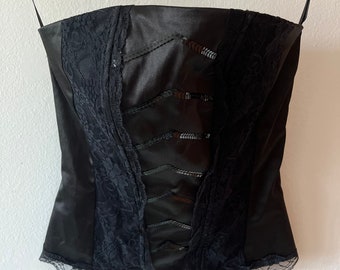 Black corset with lace and sequins/ strapless party corset/ made in Italy corset/ lace top/ corset S/M/Y2K