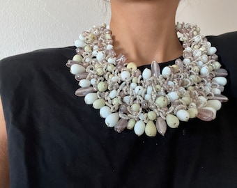Bib necklace with plastic beads, large necklace, clear bead necklace, women's bib necklace