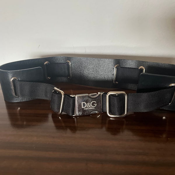 DOLCE GABBANA black belt, harness belt, sash style belt, leather belt and adjustable fabric Y2K