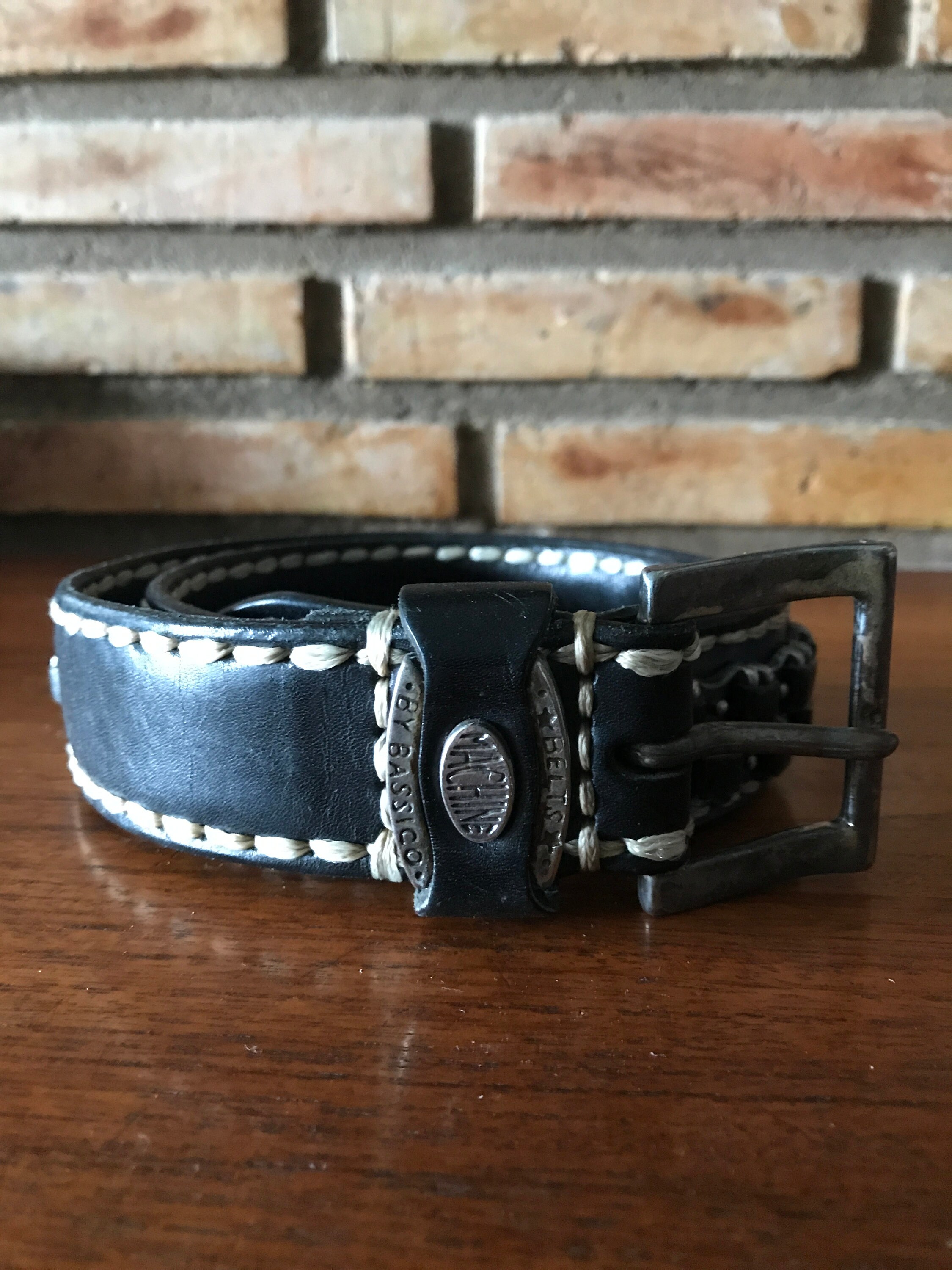 Machine by Bassico Vintage Black Leather Belt 38” Unisex 2-Layer Thick Spain VG 1980s Black Leather Thick Belt – Blossom Vintage main image 4
