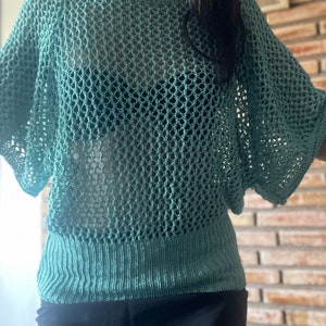 top/ jersey/ vert ajouré/top d&#39;été/top en maille ajourée/ beach top/short top/boho chic top/hippie chic top