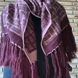 ROBERTO CAVALLI scarf / knitted scarf with fringes/Burgundy scarf with printed logo/