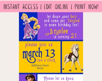 Tangled Birthday Invitation | Rapunzel Birthday | 2nd Birthday | Let Down Your Hair | Get Tangled in Birthday Fun | Digital Download | Canva