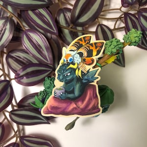 Godzilla and Mothra Sticker: Relaxing Kaiju Duo, Matte Vinyl | Kaiju friends
