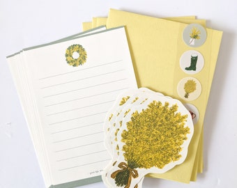 Letter writing set < good life / mimoza > / Yusuke Yonezu /Floral botanical design / Writing paper /Japanese stationary