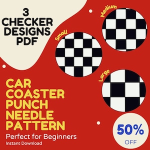 Checker Car Coaster Punch Needle Patterns for Beginners | Mug Rug | Punch Needle Bundle PDF