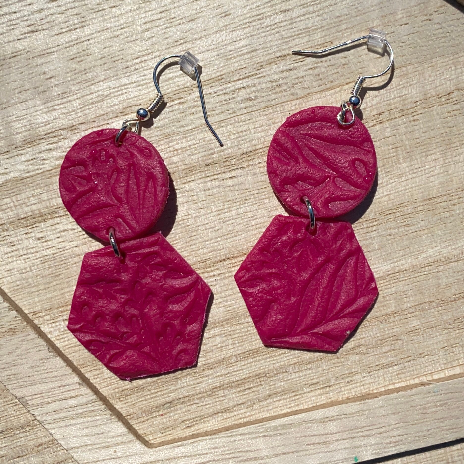 Fuchsia Aesthetic Earrings Hexagon Earrings Leather Polymer Etsy