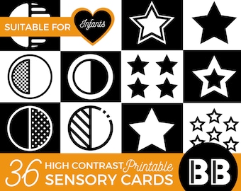 36 High Contrast Baby Cards Bundle, Black and White Sensory Cards, Sensory Play, Printable Montessori, Newborn Toys, Digital Download
