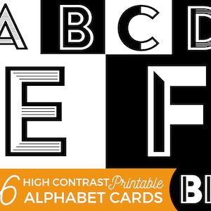 26 High Contrast Alphabet Baby Cards Bundle, Black and White Sensory Cards, Sensory Play, Printable Montessori, Digital Downloads