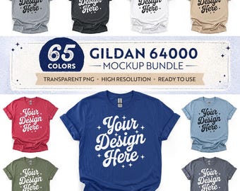 65 Farben: Gildan 64000 Vorder- und Rückseiten-Mockup-Bundle Vol. 1 | Flat-Lay-T-Shirt-Mockups | Mit und ohne Etikett (Digitaler Download)