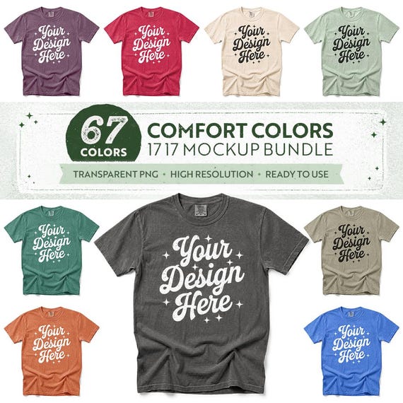 67 Colors: Comfort Colors 1717 Front & Back Mockup Bundle Vol 1 | CC 1717 Flat Lay T-Shirt Mockups | With and Without Tag (Digital Download)