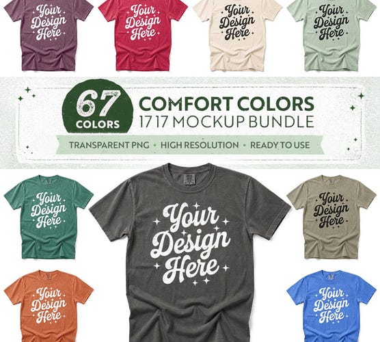 67 Colors: Comfort Colors 1717 Front & Back Mockup Bundle — Flat Lay T-Shirt Mockups
