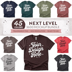 45 färger: Next Level 3600 fram- och bakmockuppaket vol 1 | NL 3600 platta t-shirtmodeller | Med och utan etikett (digital nedladdning)