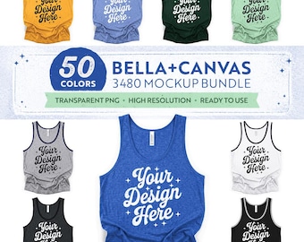 50 Farben: Bella+Canvas 3480 Vorder- und Rückseiten-Mockup-Bundle Vol. 1 | BC 3480 Flat-Lay-Tanktop-Mockups | Mit und ohne Etikett (Digitaler Download)