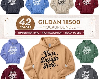 42 Colors: Gildan 18500 Front & Back Mockup Bundle Vol 1 | Flat Lay Hoodie Mockups | With and Without Tag (Digital Download)