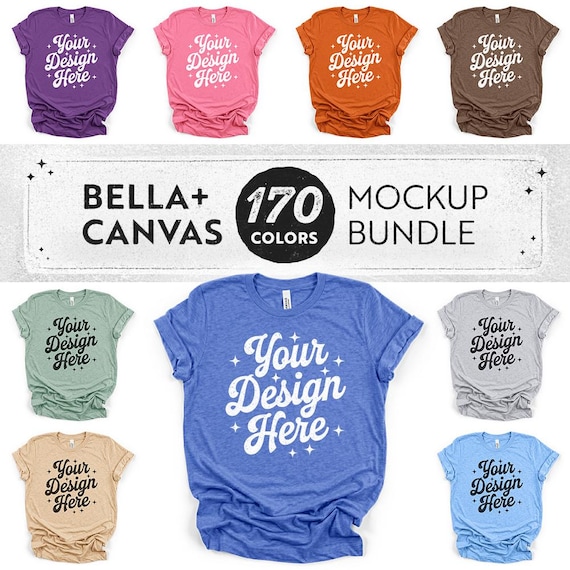 170 Colors: Bella+Canvas 3001 Front & Back Mockup Bundle Vol. 1 | BC 3001 Flat Lay T-Shirt Mockups | With and Without Tag (Digital Download)