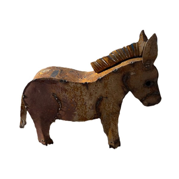Handmade Metal Donkey Garden Sculpture: Rustic Outdoor Decor