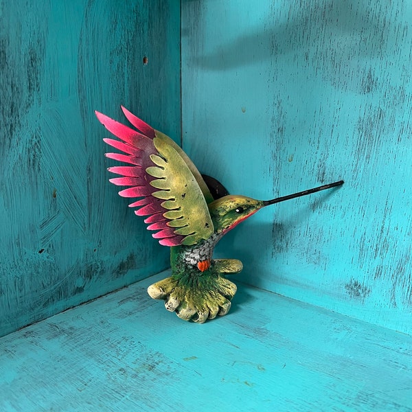 Hummingbird Wall Decor, Outdoor Decor, Bird, Colorful, Garden Metal Art, Painted