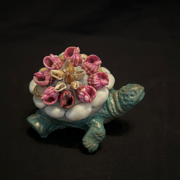 Mini Rock/Sea Shell Turtle, Concrete Decor, Garden Statue, Handmade, Home Decoration, Small, Hand Painted