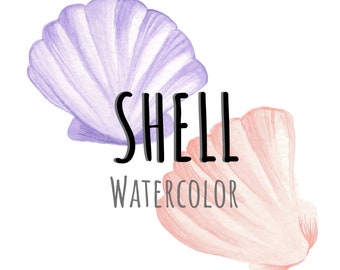 Watercolor Seashell Digital, Ocean Shell, Instant Download, PNG Download, Digital Watercolor, Shell PNG, Seashell PNG, Underwater Life