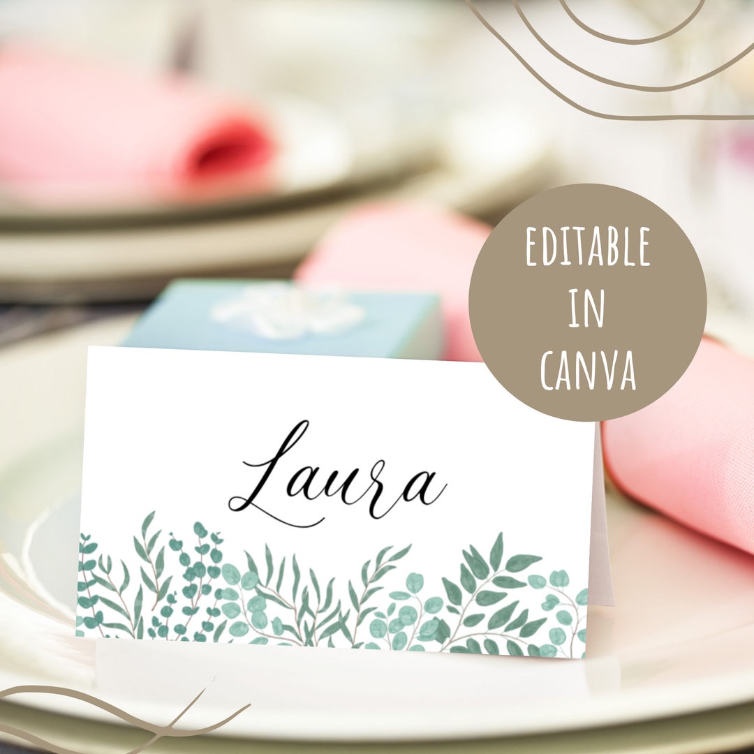 Place Card Template, Greenery Place Card Template, Editable Greenery ...