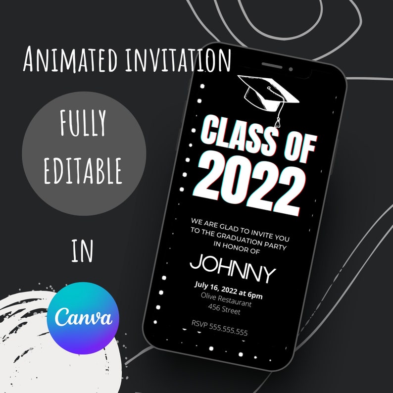 Animated Graduation Invitation 2022 Grad Party Invitation Etsy India