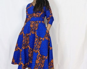 OMOREWA African Print Dress, Ankara Dress, Midi dress, skater Dress.
