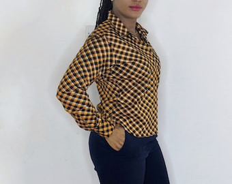 Ausgestattetes Ankara-Hemd, afrikanischer Druck, Damen-Revere-Kragen