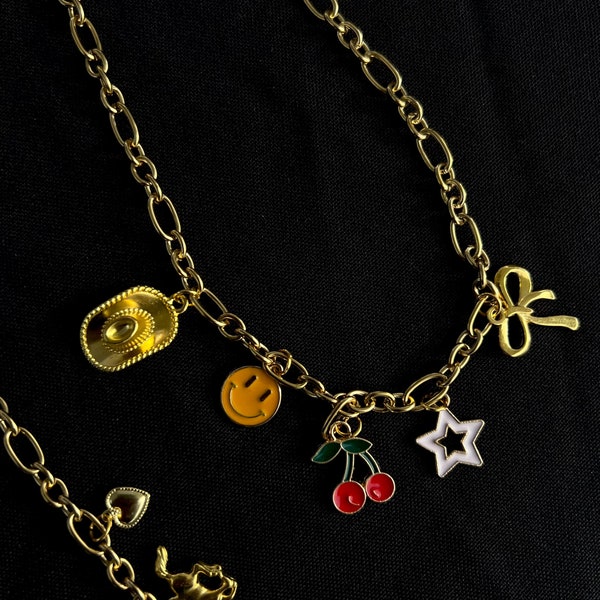 Funky Y2K Gold Charm Necklace