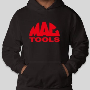 May include: Black hooded sweatshirt with a red MAC TOOLS logo on the front.