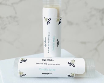 Vanilla and Mint Lip Balm, Natural Flavored Real Vanilla Bean.