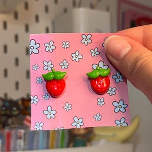 Strawberry stud earrings in polymer clay