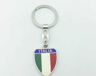 Italia Italy Italian Flag Black Leather Keychain