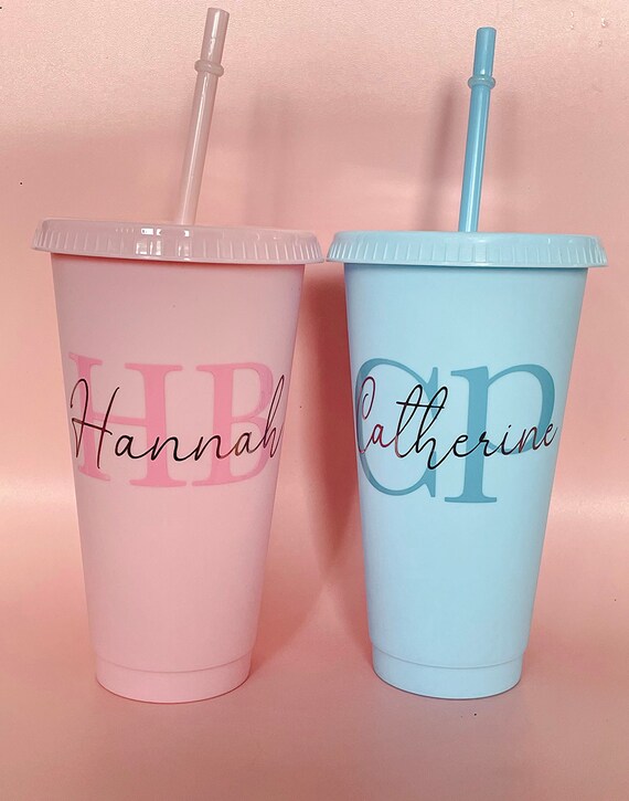 Personalised Cold Cup UK | Like Starbucks Initial Reusable Tumbler | Black  and White With Name | With Lid and Straw | Custom Name - Etsy