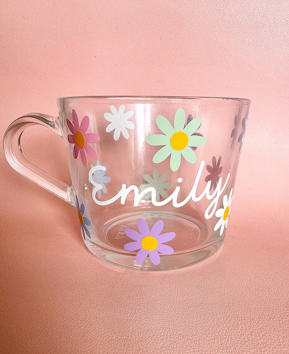 Personalised Glass Mug | Flower Name Mug | Mug For Her | Birthday Mug Gift | Adult Mug | personalised Mug | Tea | Coffee | Glass Mug Gift