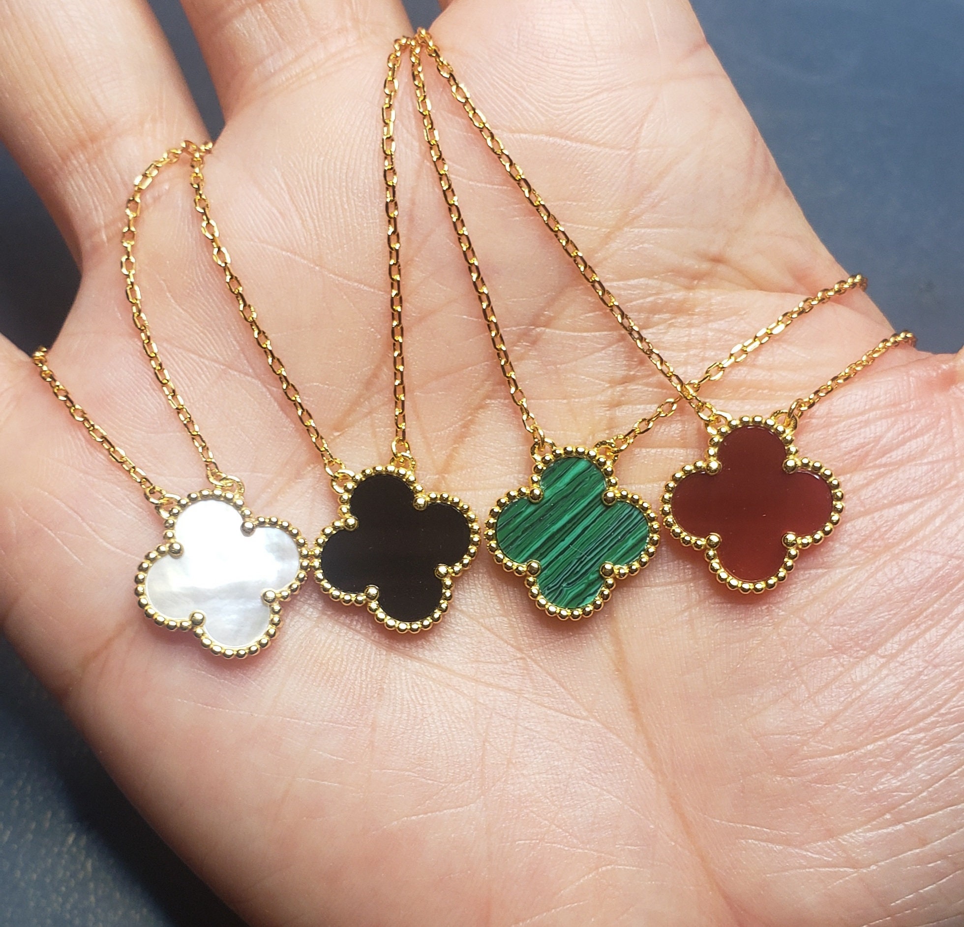 15mm clover necklace in various colors. 18k gold plated Etsy