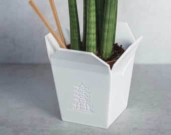 Blumentopf Übertopf aus Bioplastik im chinesischen Takeout Box Design 3D gedruckt